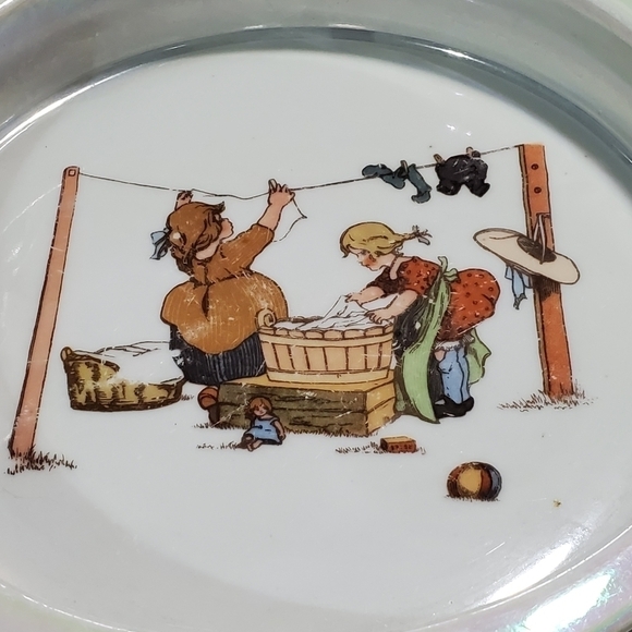 Vtg RWC Bavaria Germany porcelain transferware childs plate bowl images of play - Picture 15 of 15
